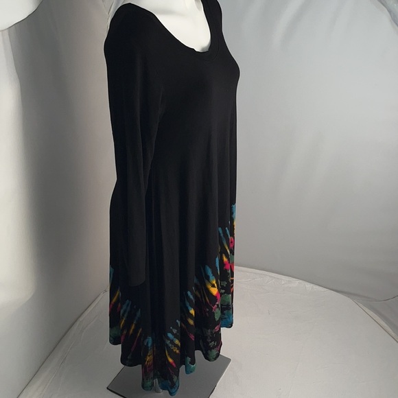 Boho half tie-dye tunic in black with rainbow tie dye S/M - Picture 2 of 12